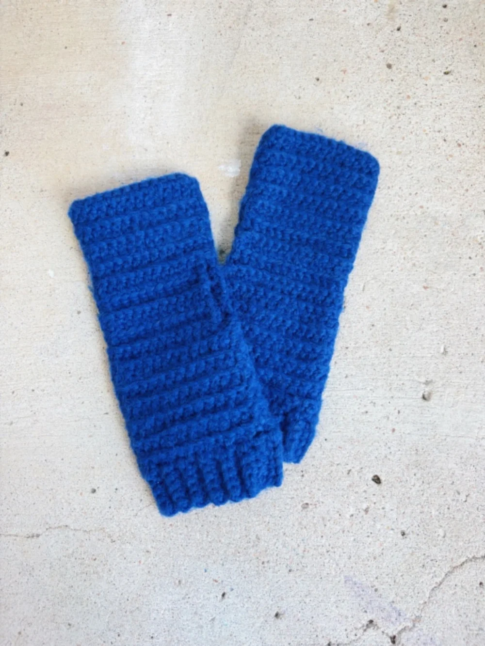 Handmade Crocheted Fuzzy Royal Blue Fingerless Gloves